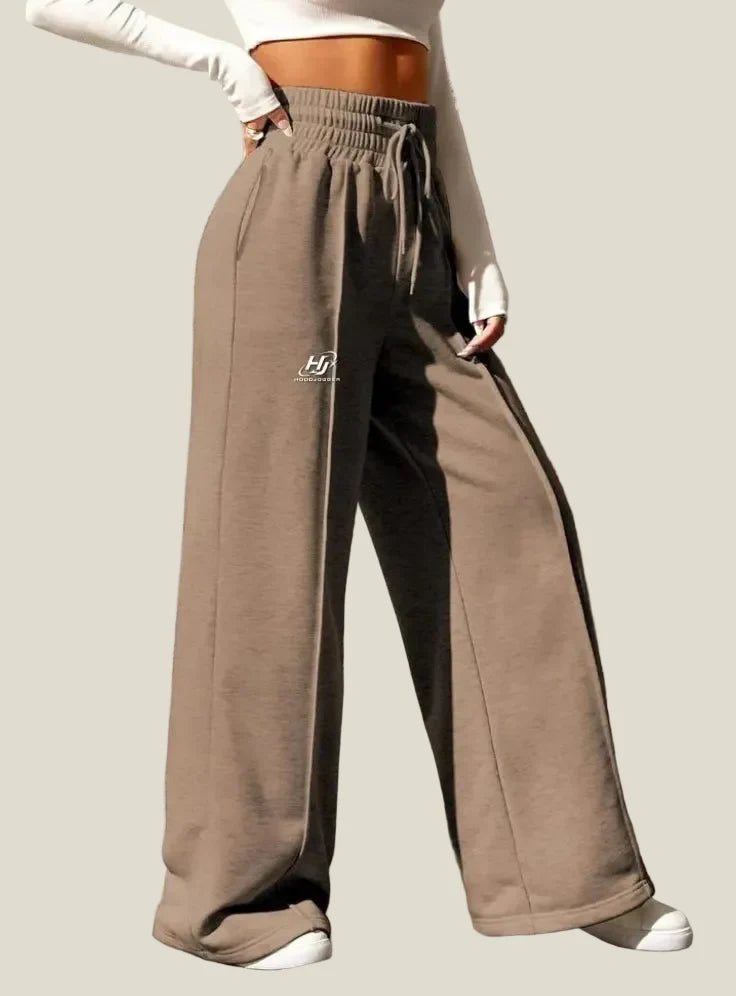 Damen High Waist Wide Leg Jogginghose Braun  HOODJOGGER