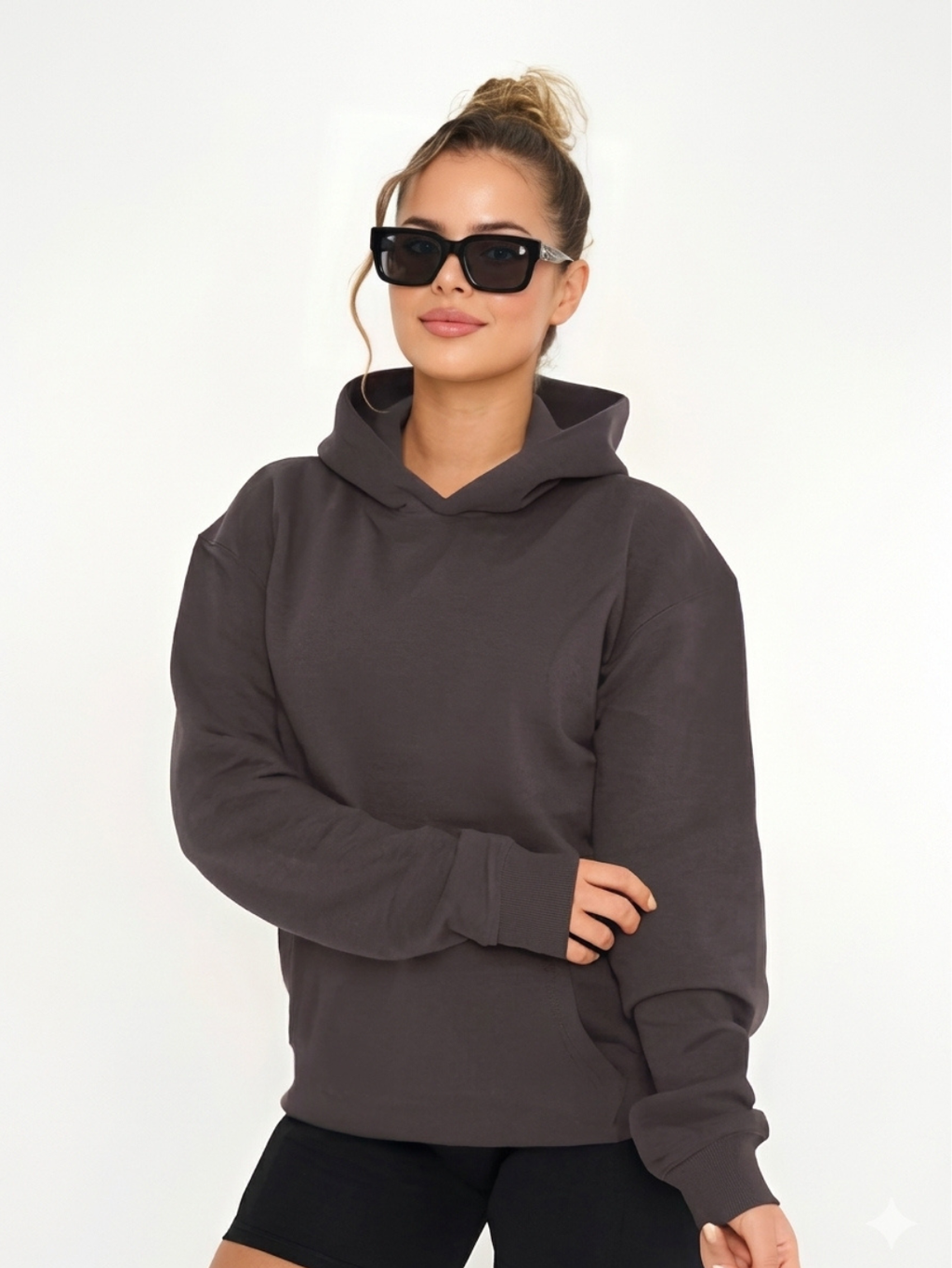 Oversize Hoodie Damen Cropped Fit, Weicher Scuba-Stoff mit Kapuze