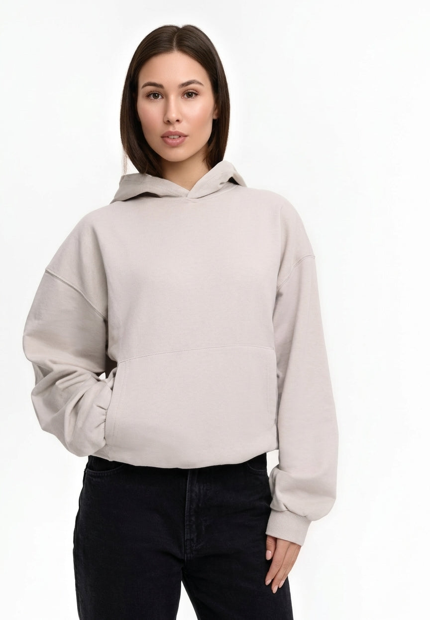 Oversize Hoodie Damen Cropped Fit, Weicher Scuba-Stoff mit Kapuze