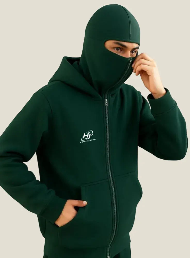 HOODJOGGER Herren Balaclava Zip Hoodie getragen Streetwear Hoodie für Männer