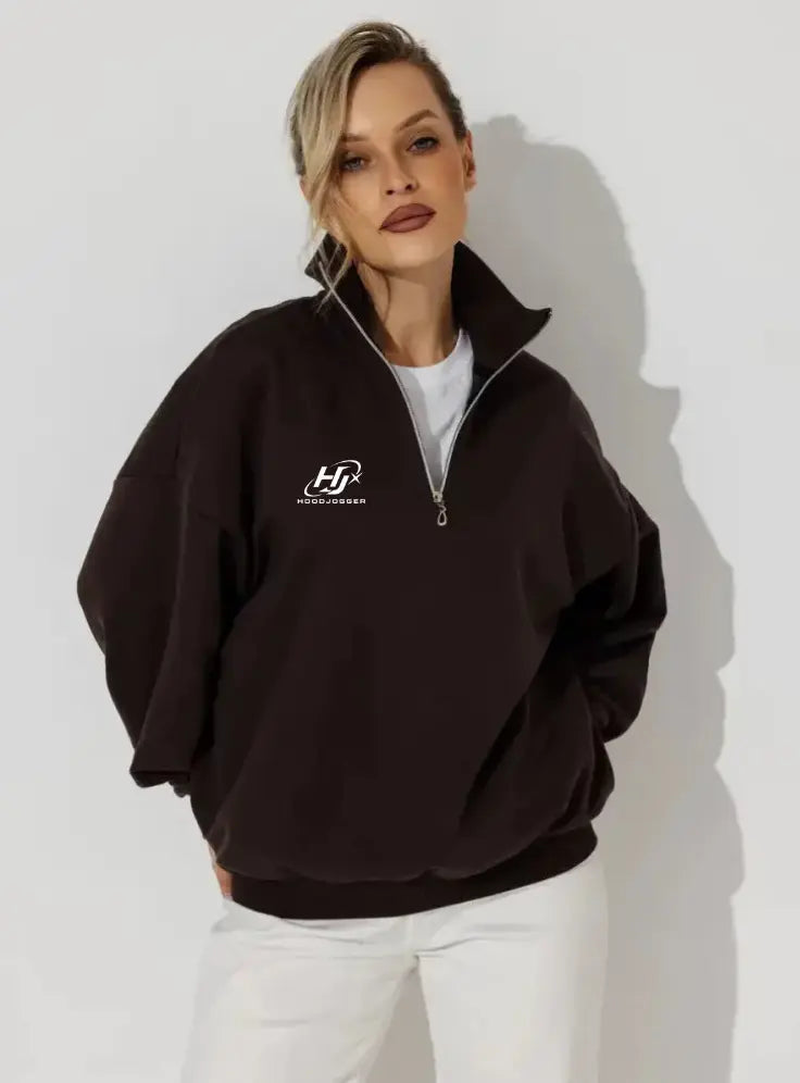 Damen Oversized Quarter Zip Sweatshirt im Streetwear Look HOODJOGGER