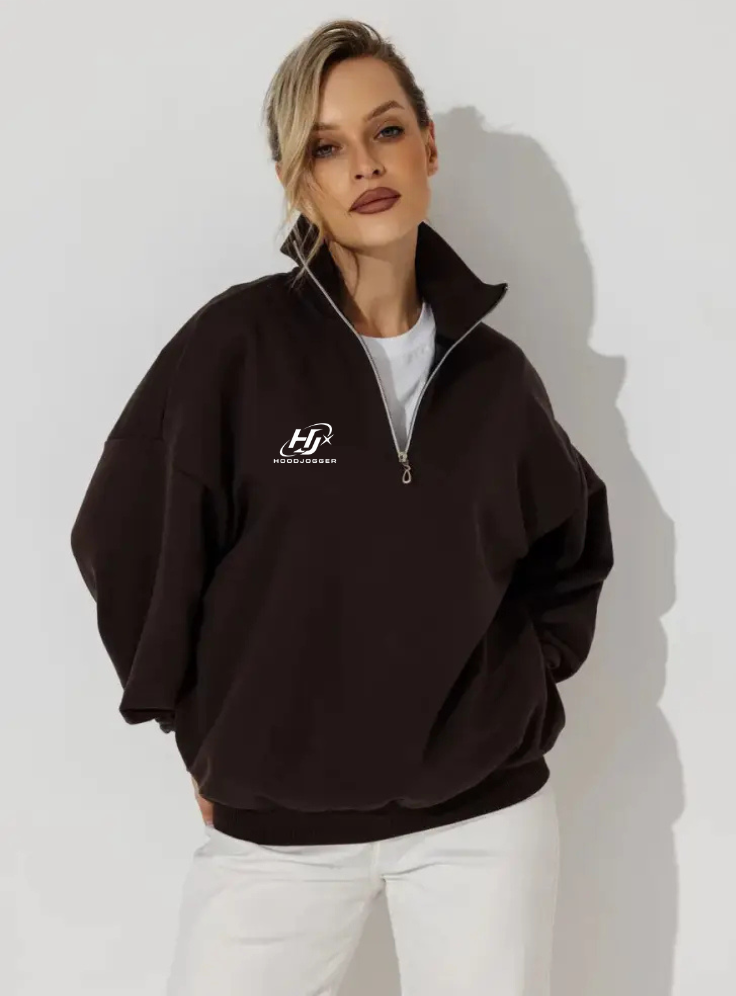 Damen Oversized Quarter Zip Sweatshirt im Streetwear Look HOODJOGGER